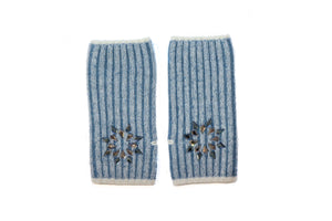 Cashmere Two Tone Fingerless Gloves w Updated Swarovski Snowflake