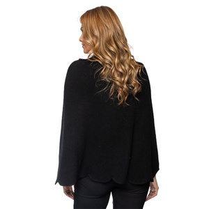 Scalloped Poncho with Beaded Starburst - Black