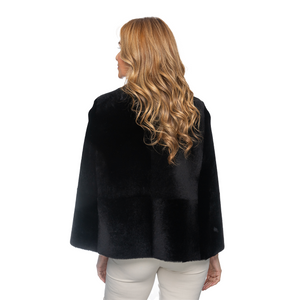 Shearling Reversible Open Front Cape - Black