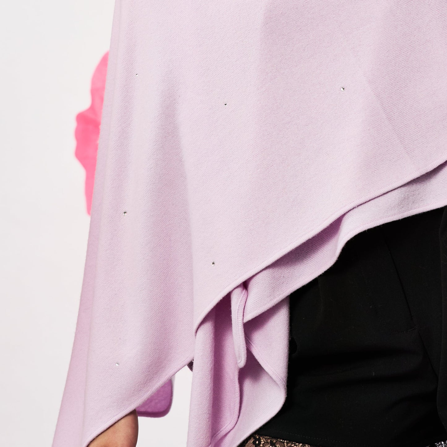 Cashmere Wool Knit Ruana with Scattered Crystals - Lavender
