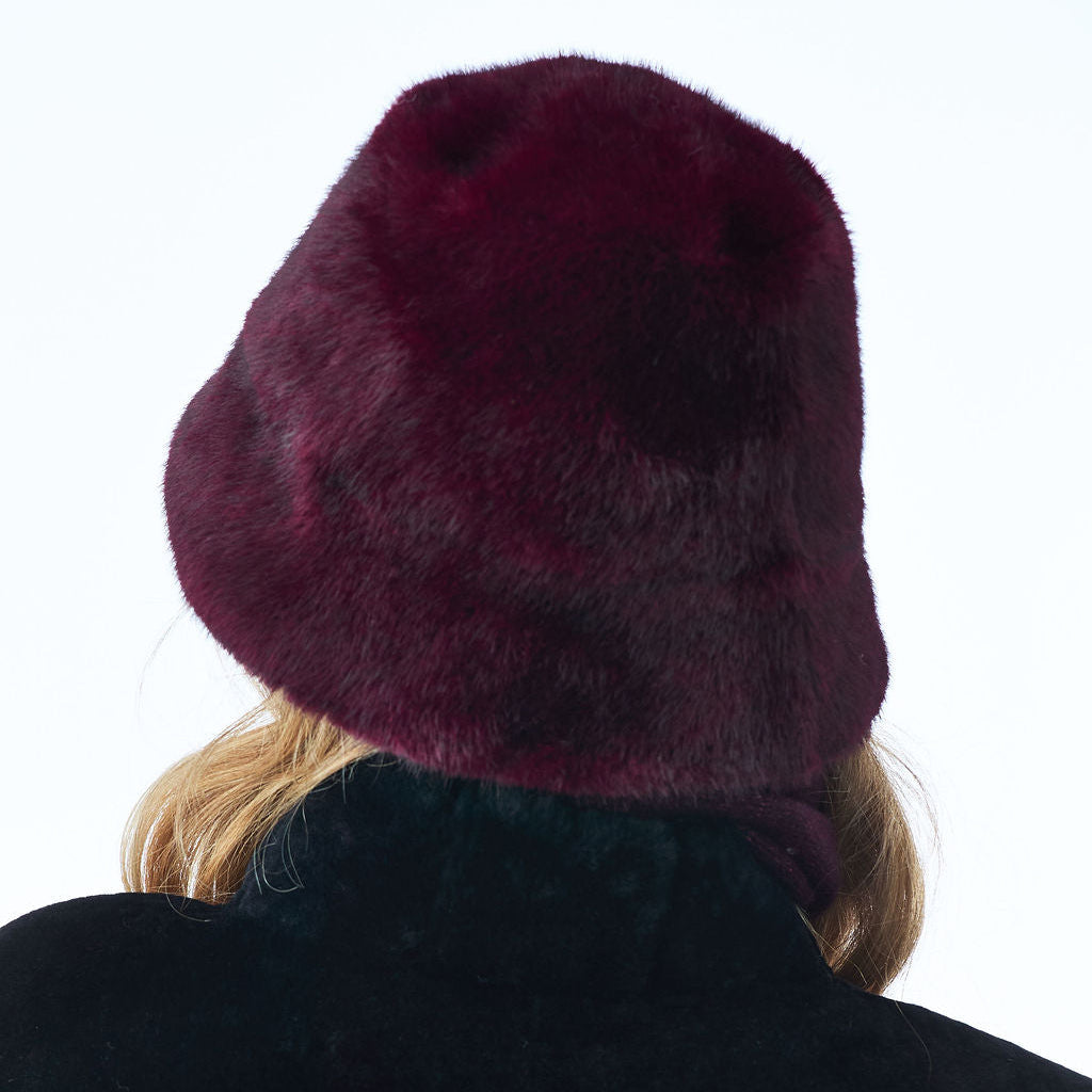 Faux Fur Bucket Hat -Wine
