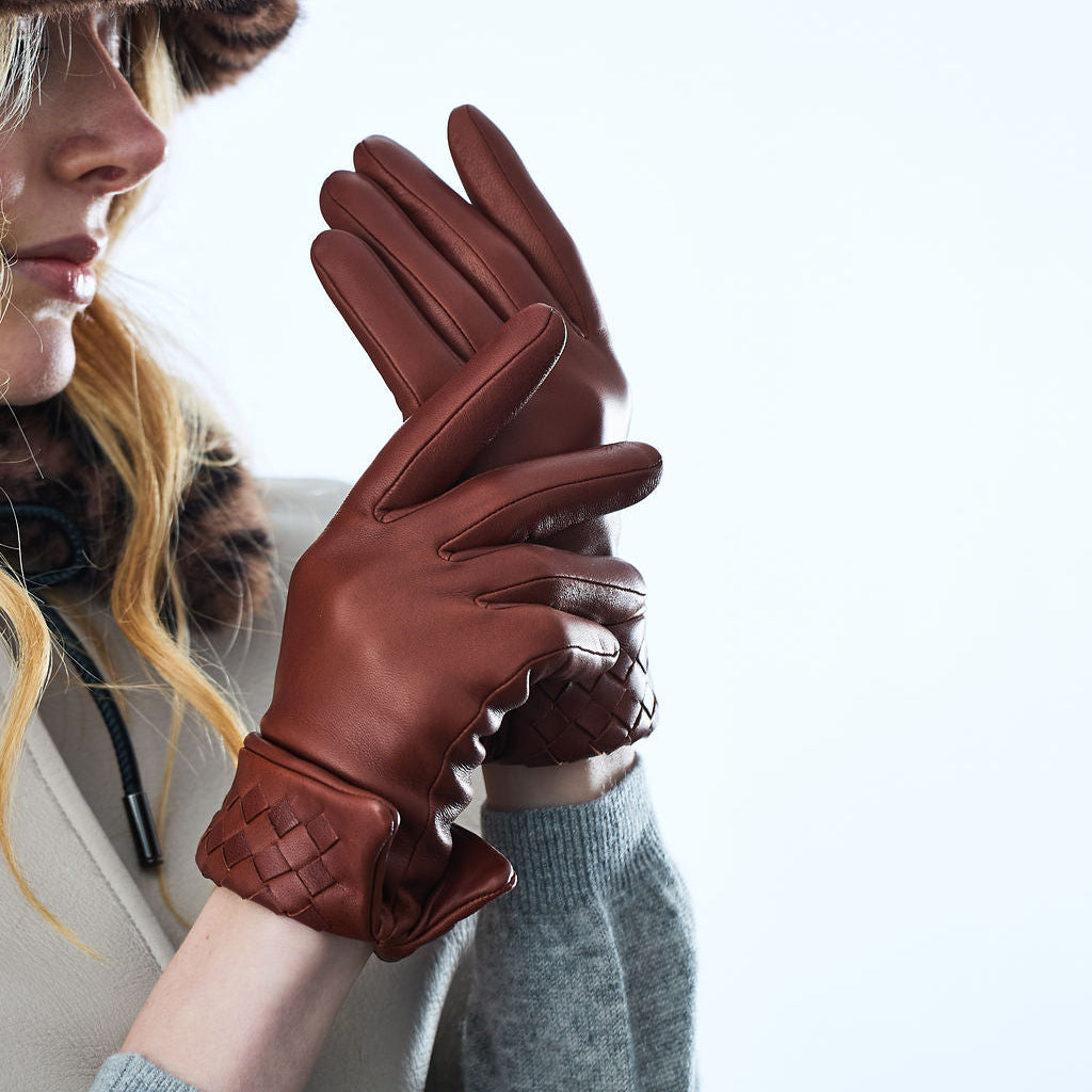 Leather Gloves w. Quilted Cuff- Brown