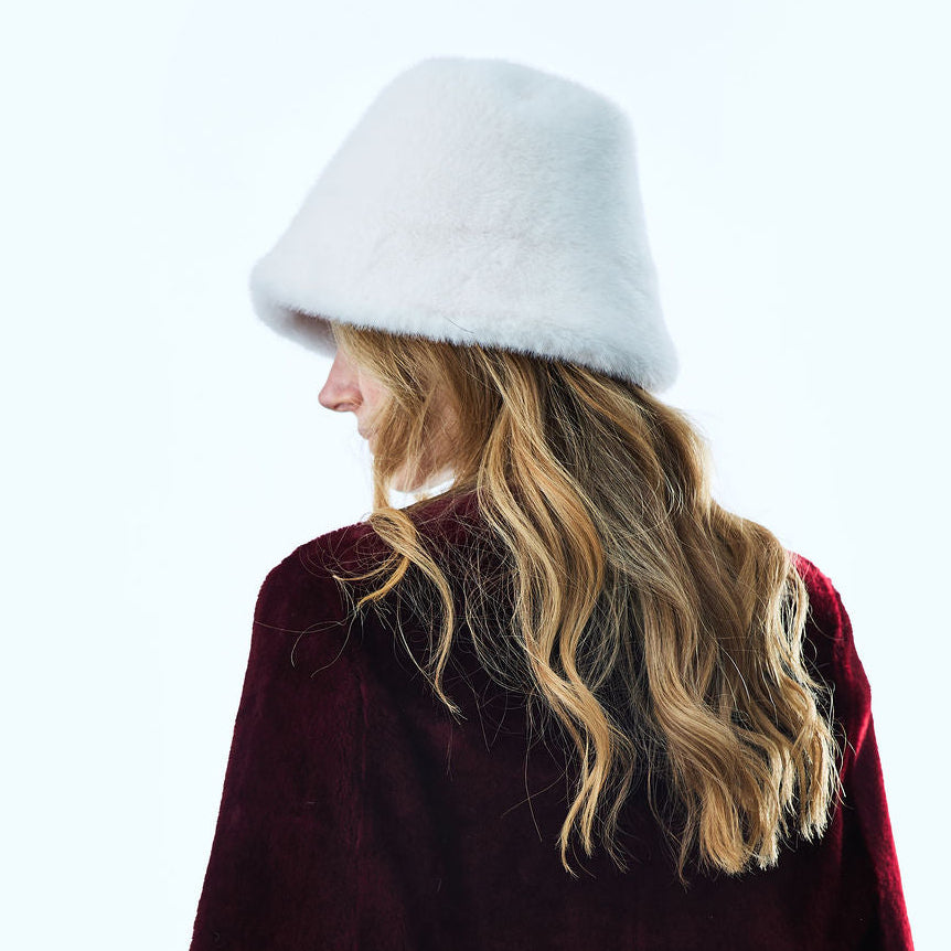 Faux Fur Bucket Hat- White