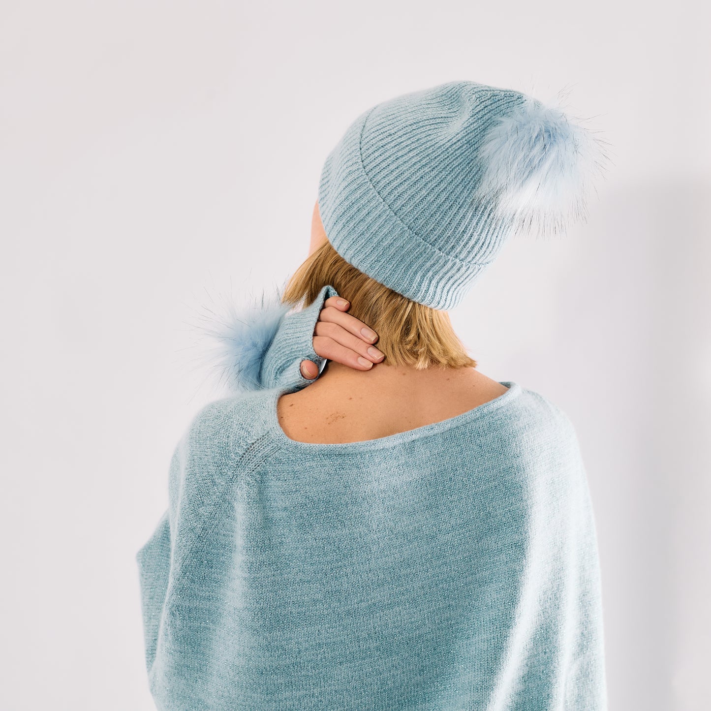 Cashmere & Lurex Cuffed Beanie with Faux Pom Pom