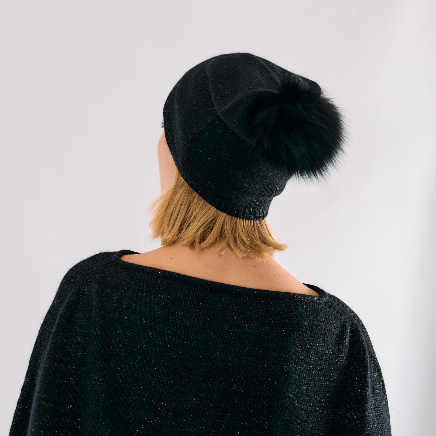 Cashmere & Lurex Slouchy Beanie with Pom Pom