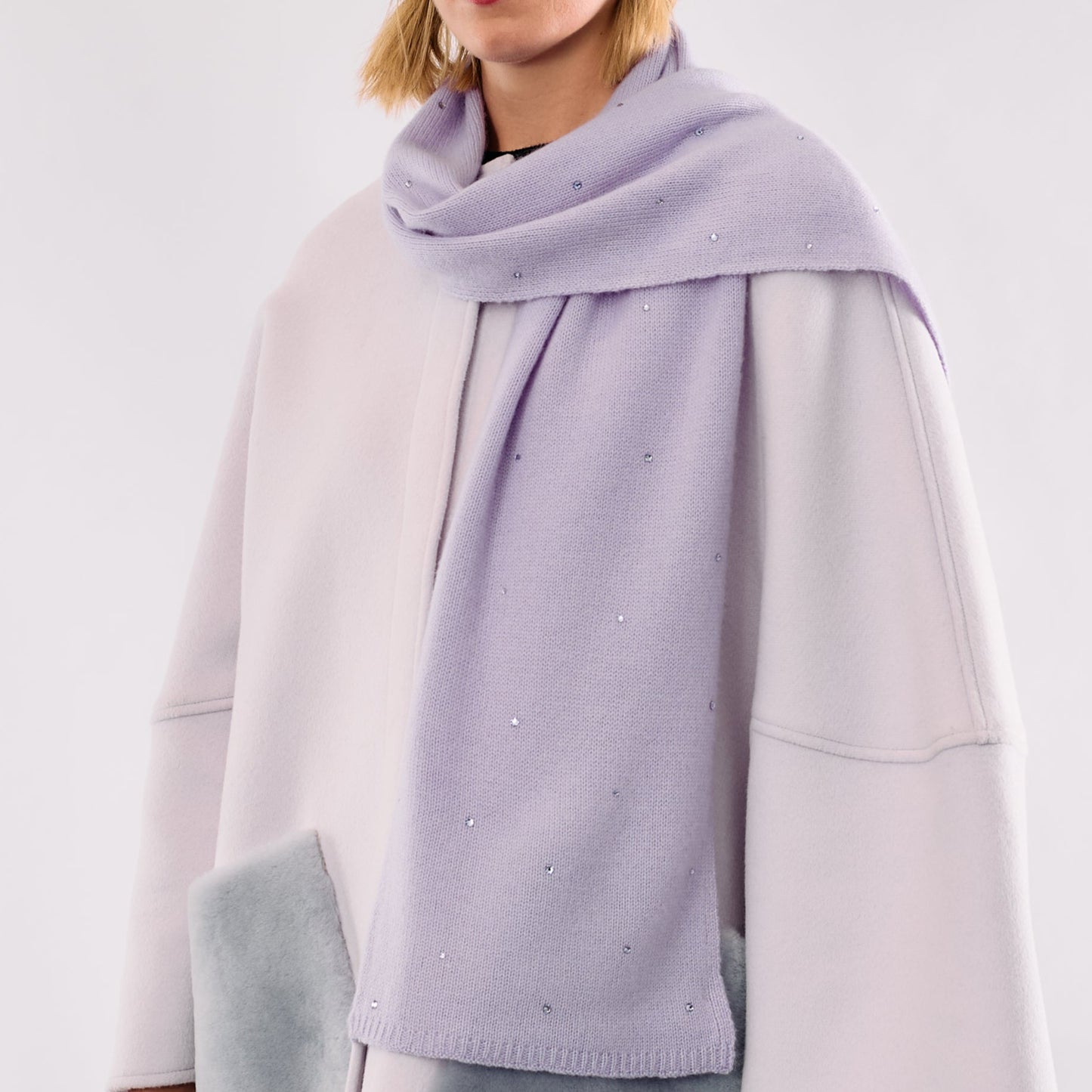 Cashmere Long Scarf with Scattered Monochromatic Crystals- French Lavender