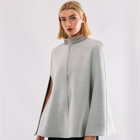 Cashmere Wool Cape with Beaded Collar
