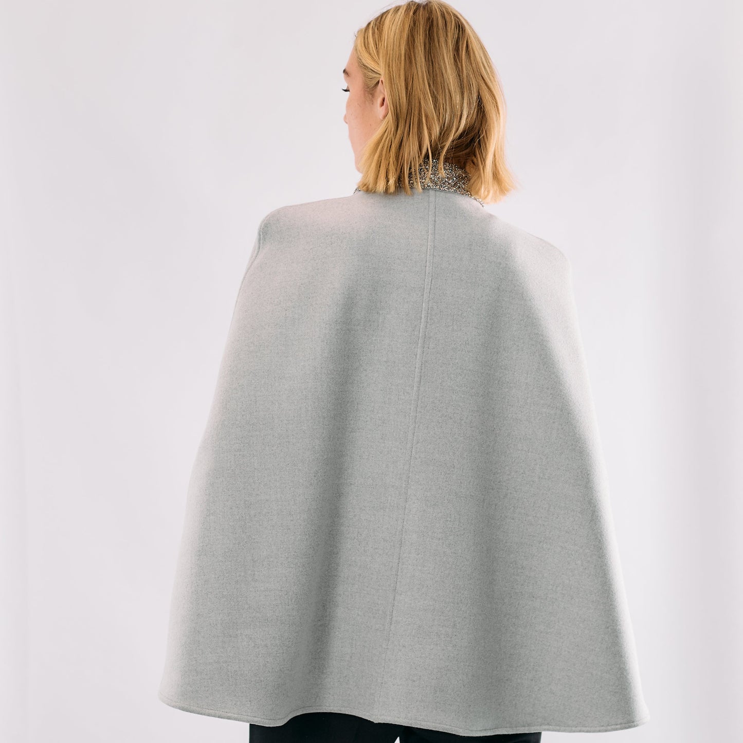 Cashmere Wool Cape with Beaded Collar