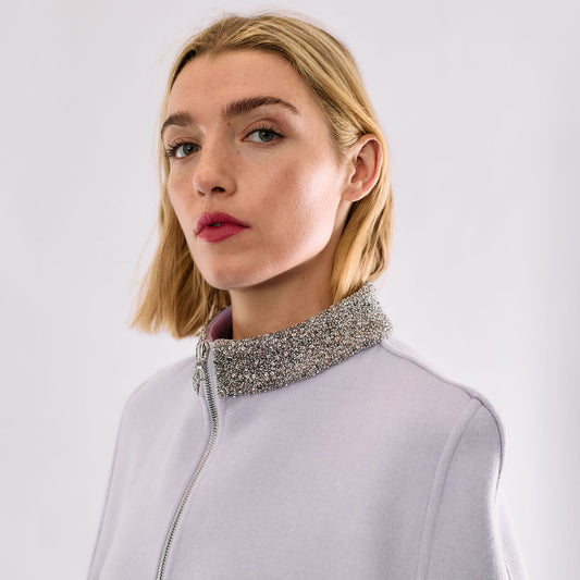 Cashmere Wool Cape with Beaded Collar - Lavender