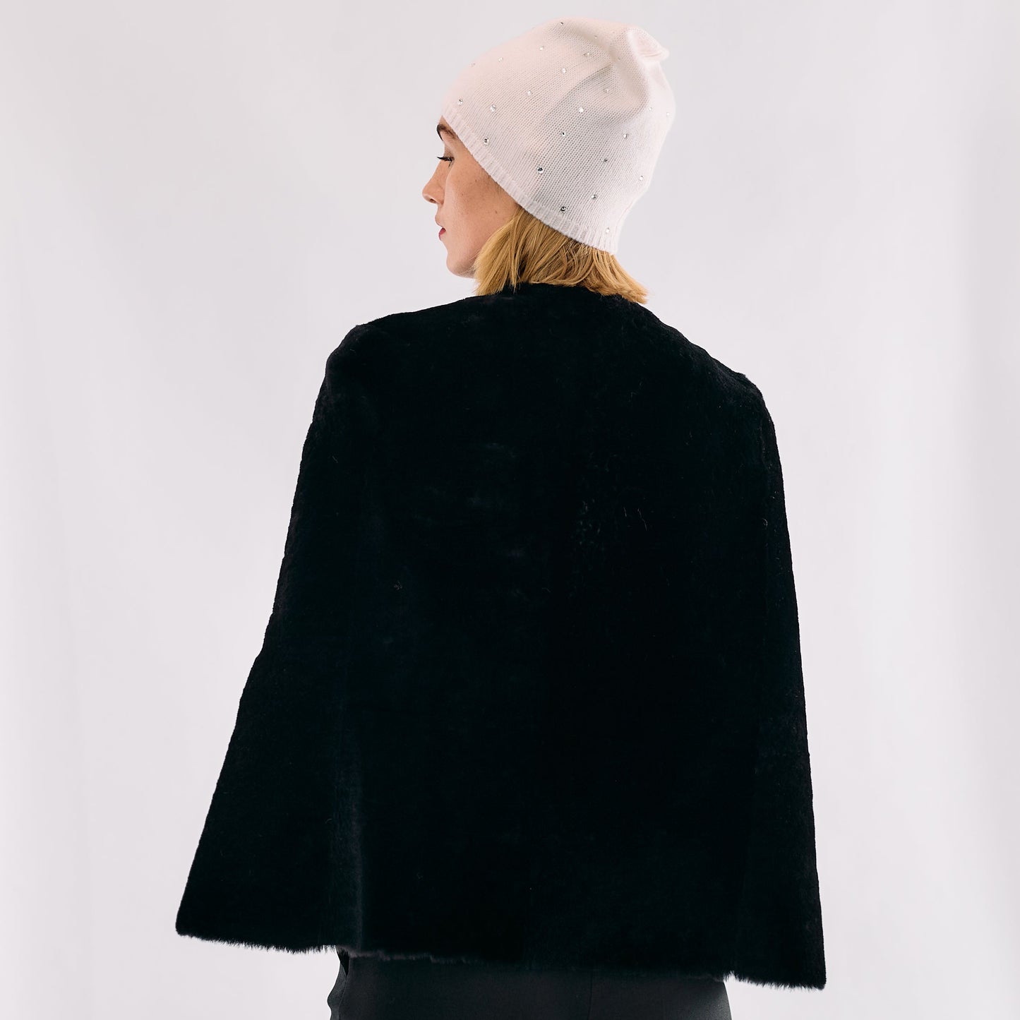 Shearling Cape w. Side Slits & Snap Closures