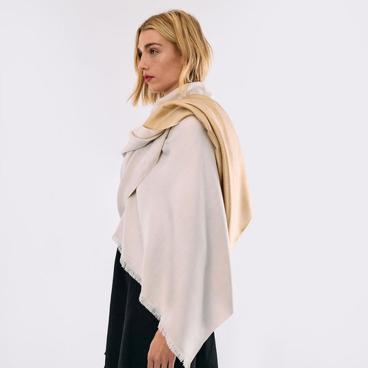 Reversible Metallic Shawl - Off White and Gold