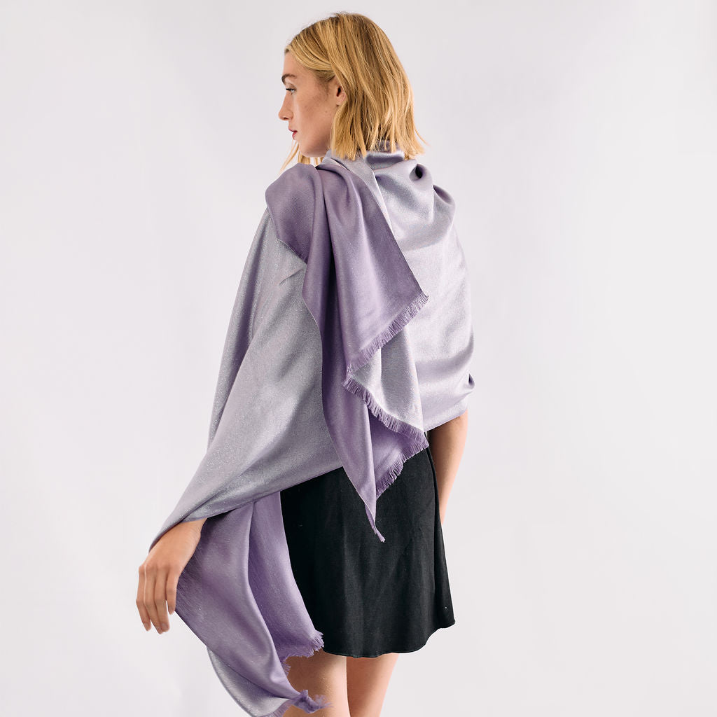Reversible Metallic Shawl - Dark Purple with Silver