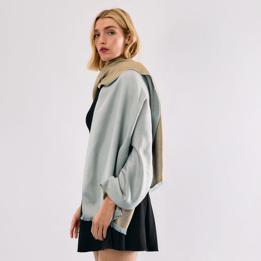 Reversible Metallic Shawl - Light Blue & Gold