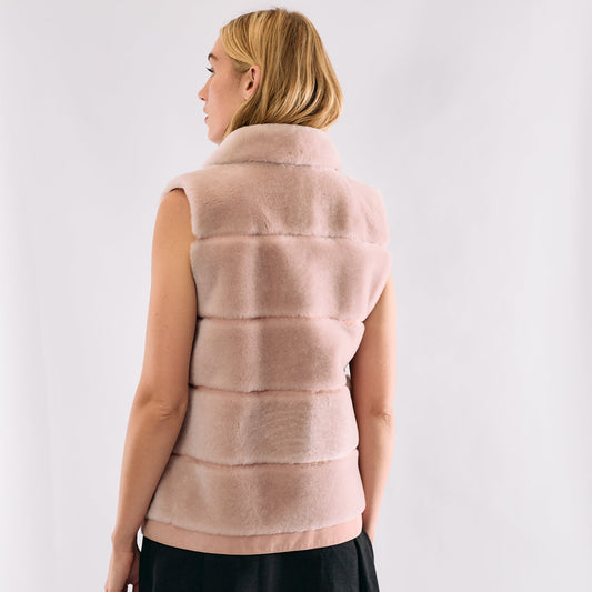 Sleeveless Shearling Vest w. Collar -Pink