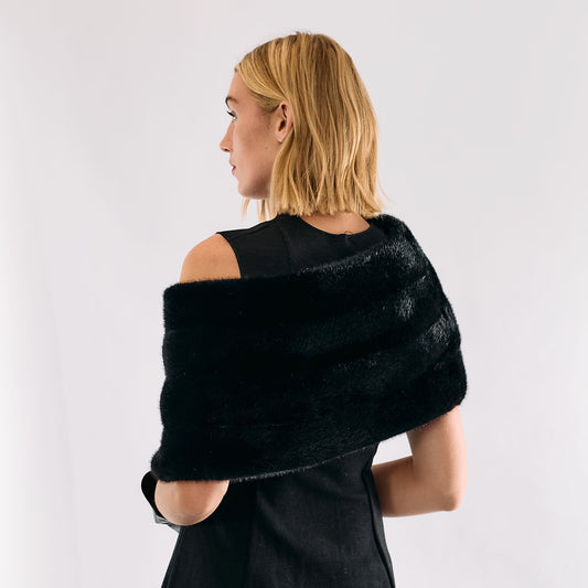 Faux Fur Emilia Shrug w. Flower Buttons - Black