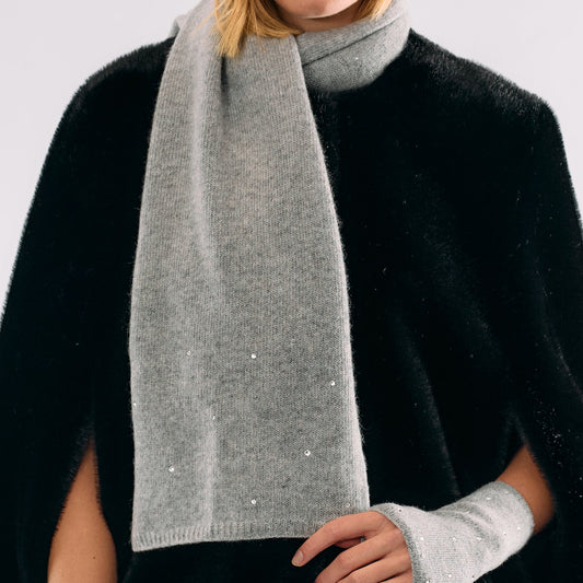 Cashmere Long Scarf with Crystals- Light Heather Grey
