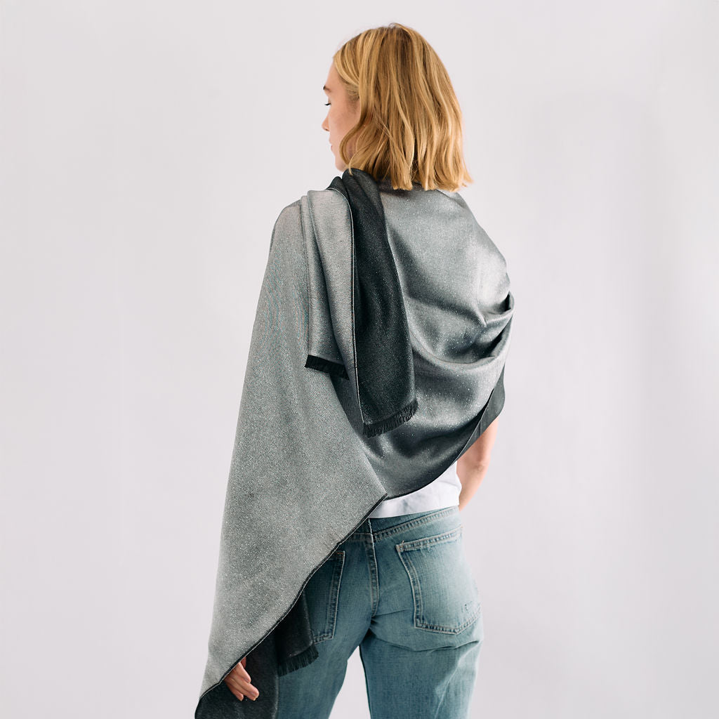 Reversible Metallic Shawl - Silver & Black