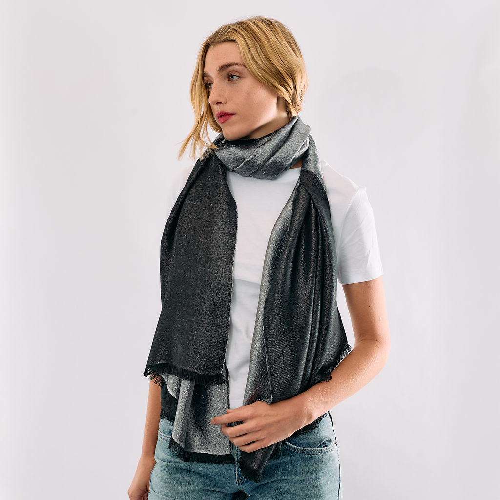 Reversible Metallic Shawl - Silver & Black