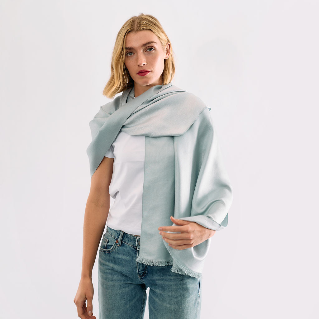 Reversible Metallic Shawl - Light Blue & Silver