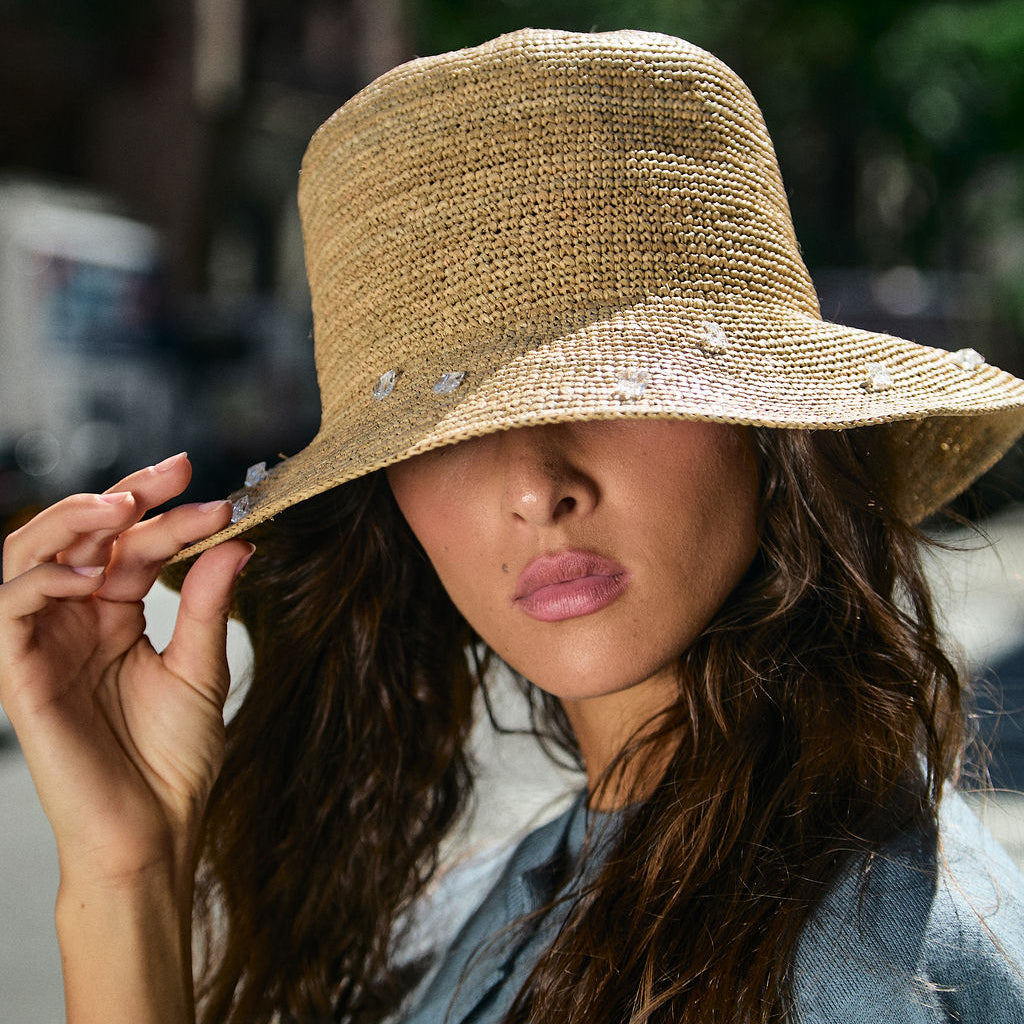 Weekend Raffia Crochet Hat w. Swarovski Crystals