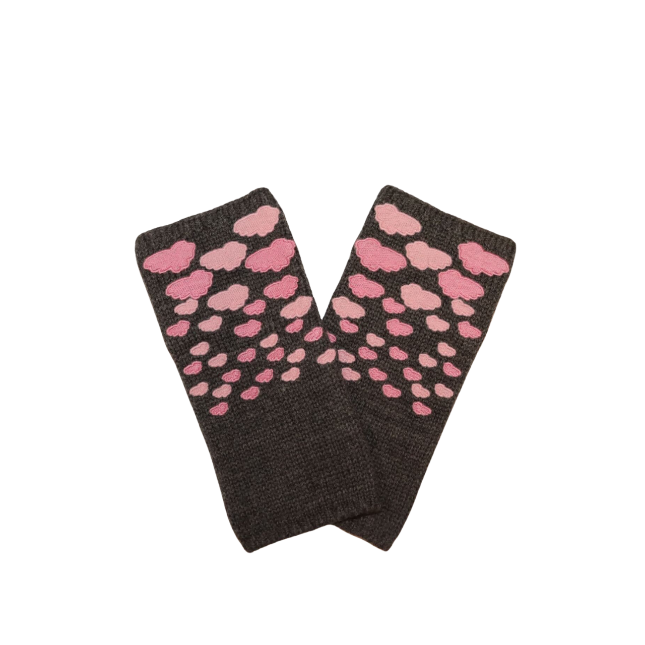 Cashmere Short Fingerless Gloves with Clouds