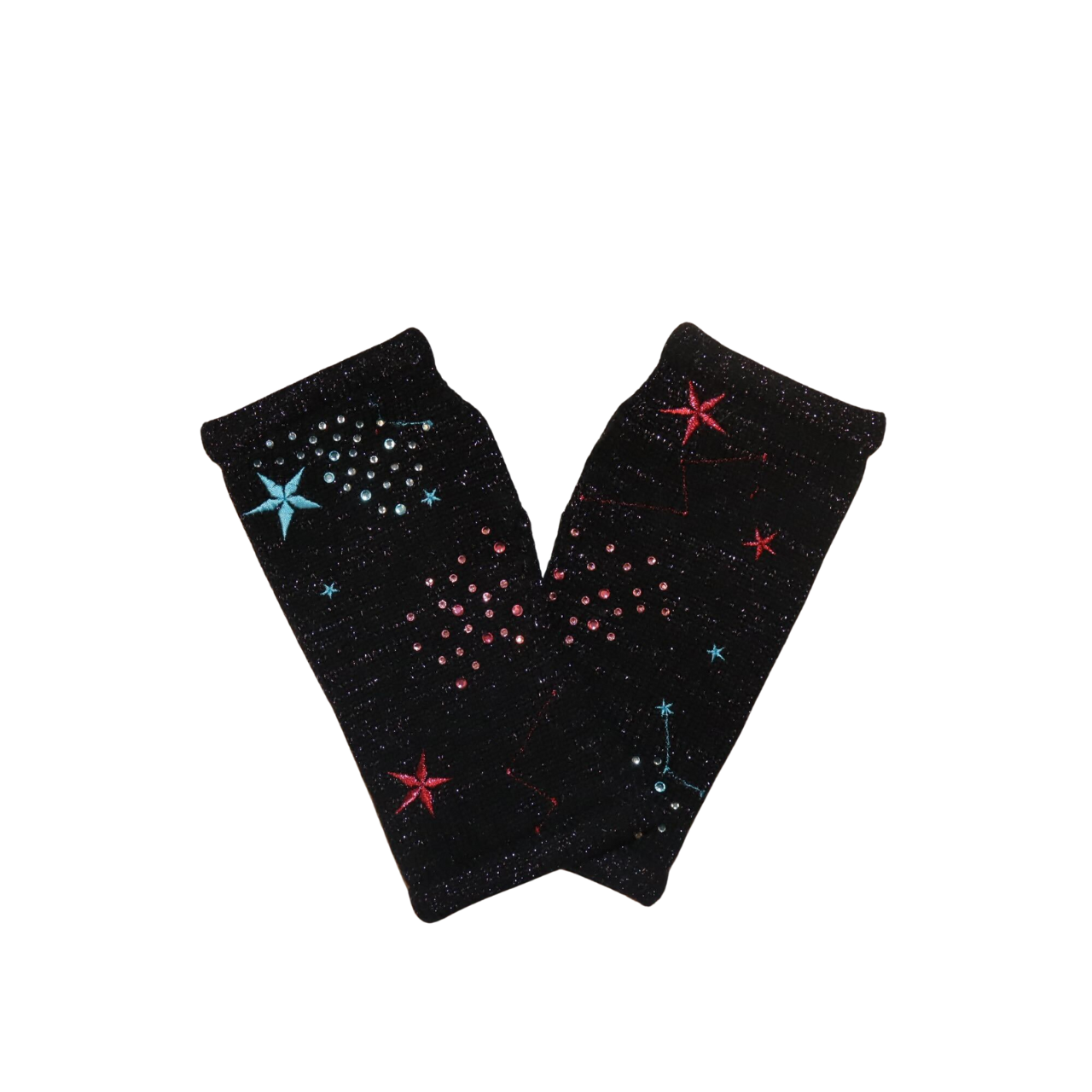 Merino Beanie and Short Fingerless Glove Set w. Lurex Constellation Design