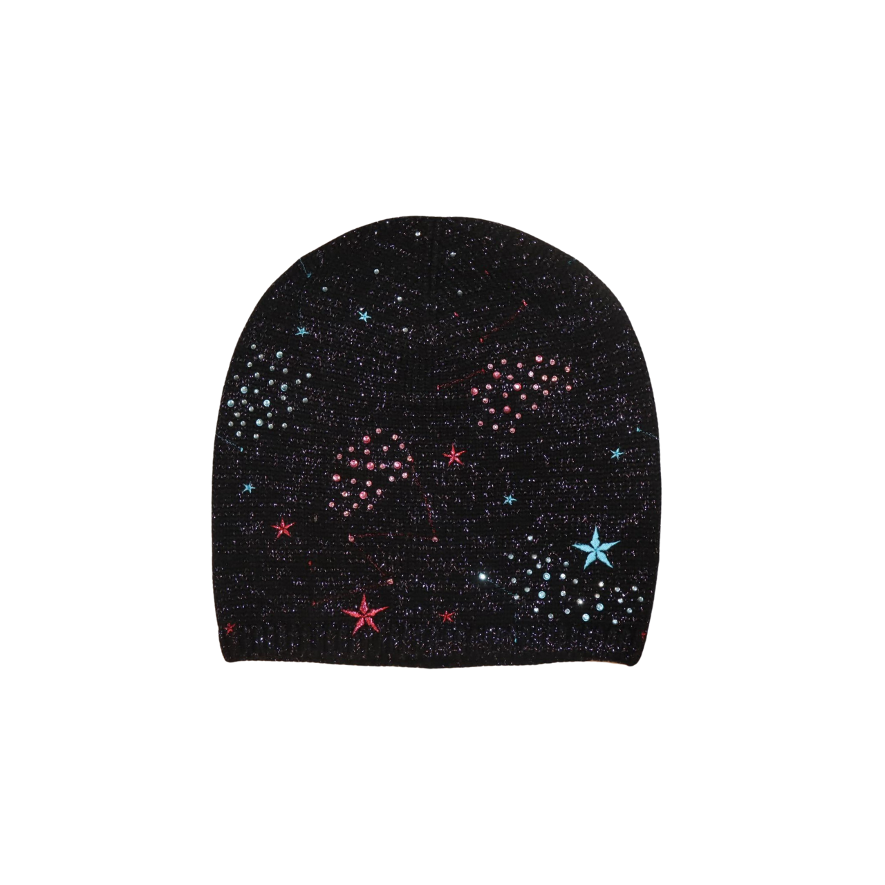 Merino Beanie and Short Fingerless Glove Set w. Lurex Constellation Design