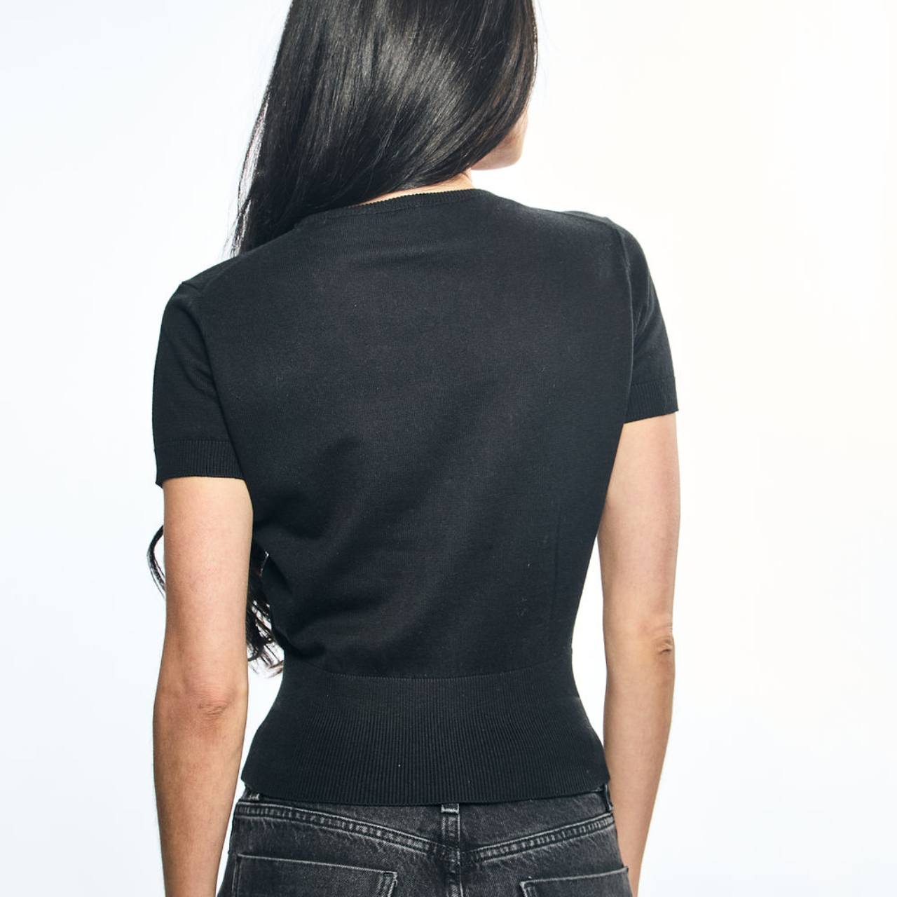 Cotton Cashmere Cinched Waist Sweater - Black