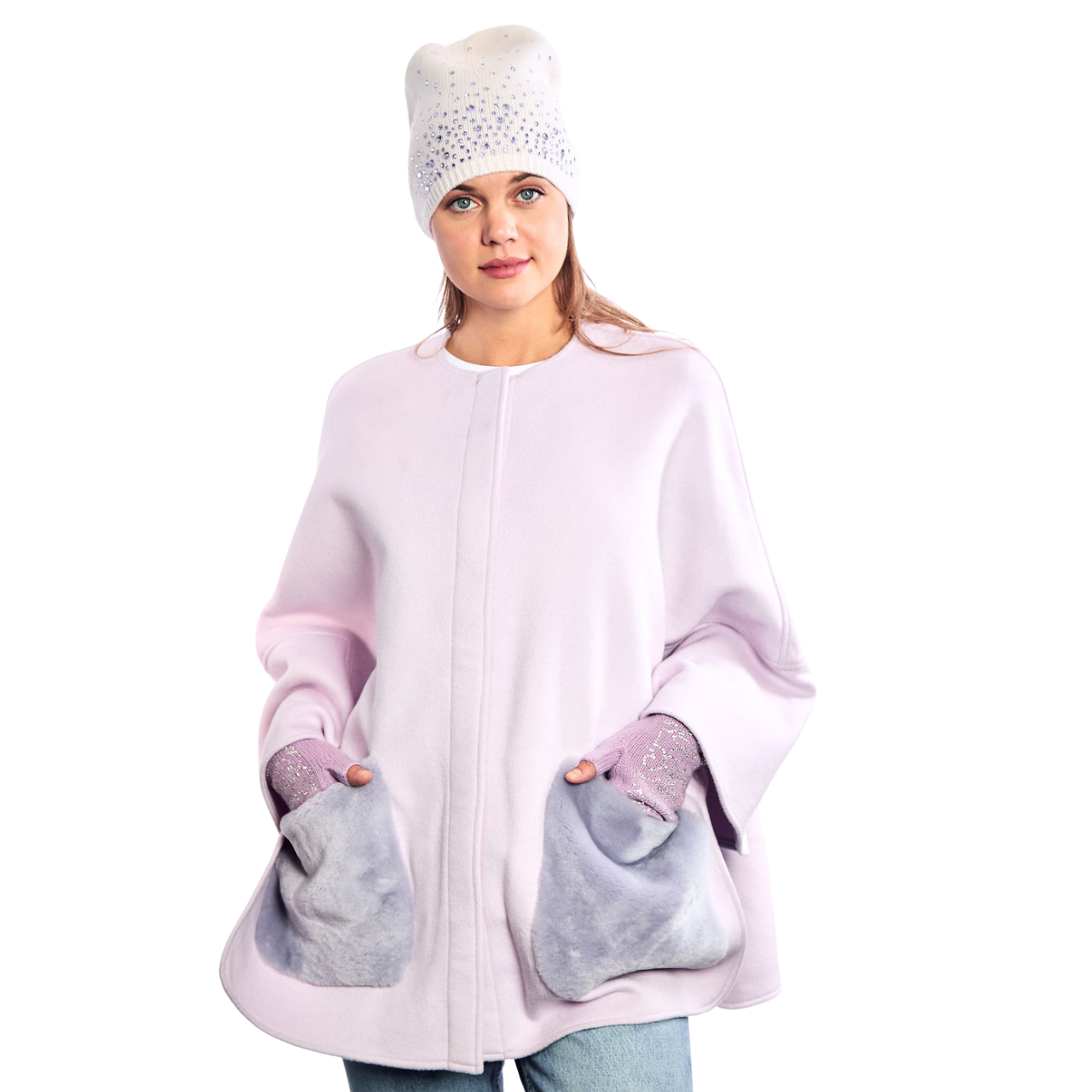 Wool Coat with Snaps and Shearling Pockets