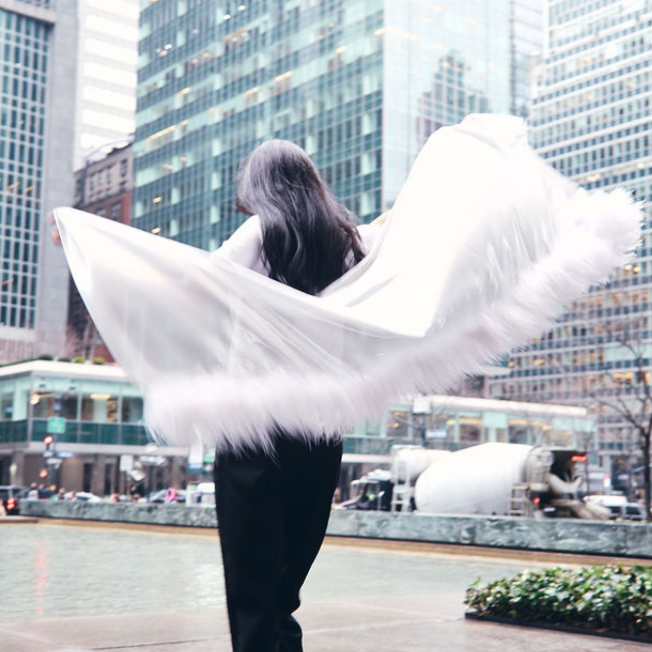 Metallic Silk Chiffon Shawl with Ostrich Feather Trim