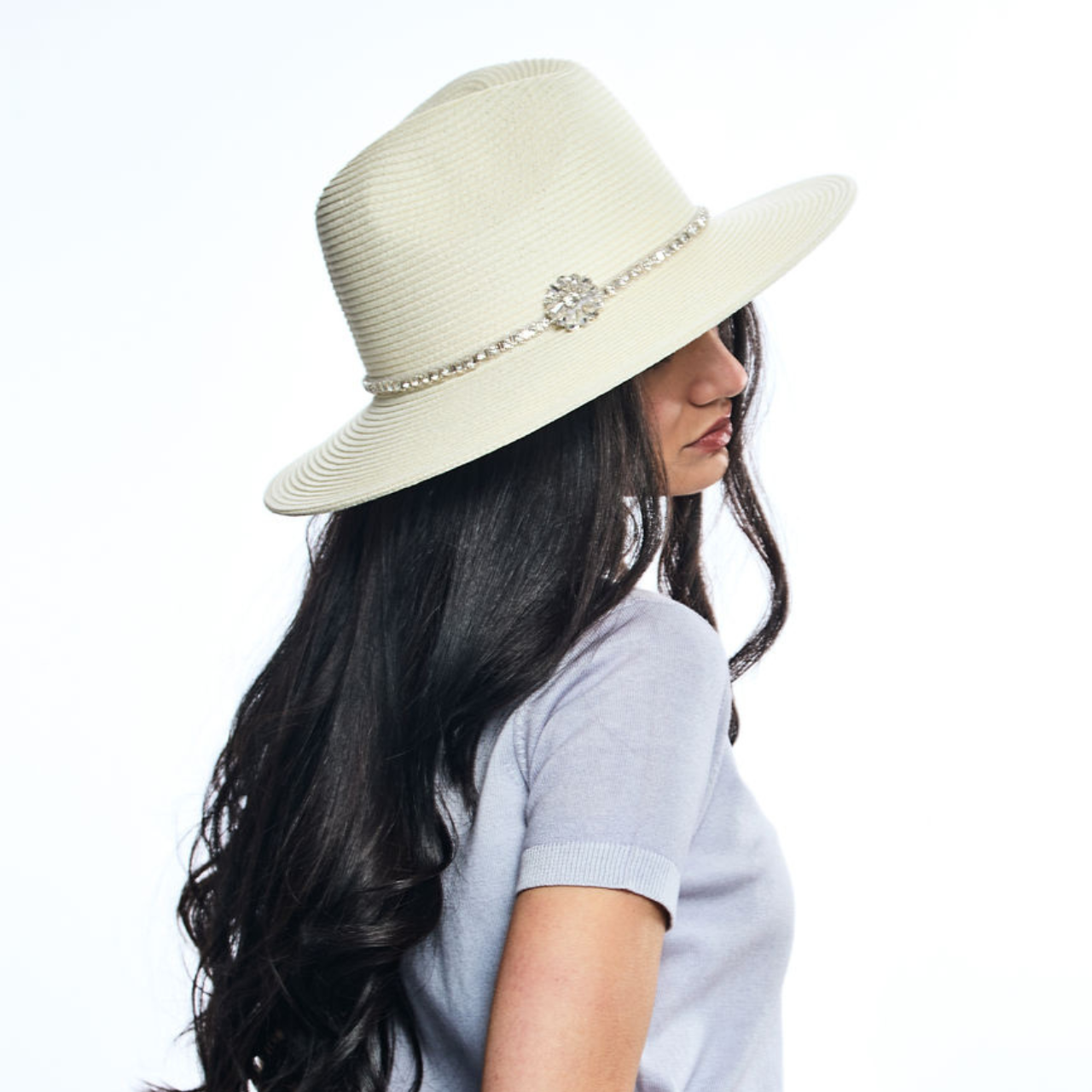 Summer Raffia Hat with Crystal band and Flower