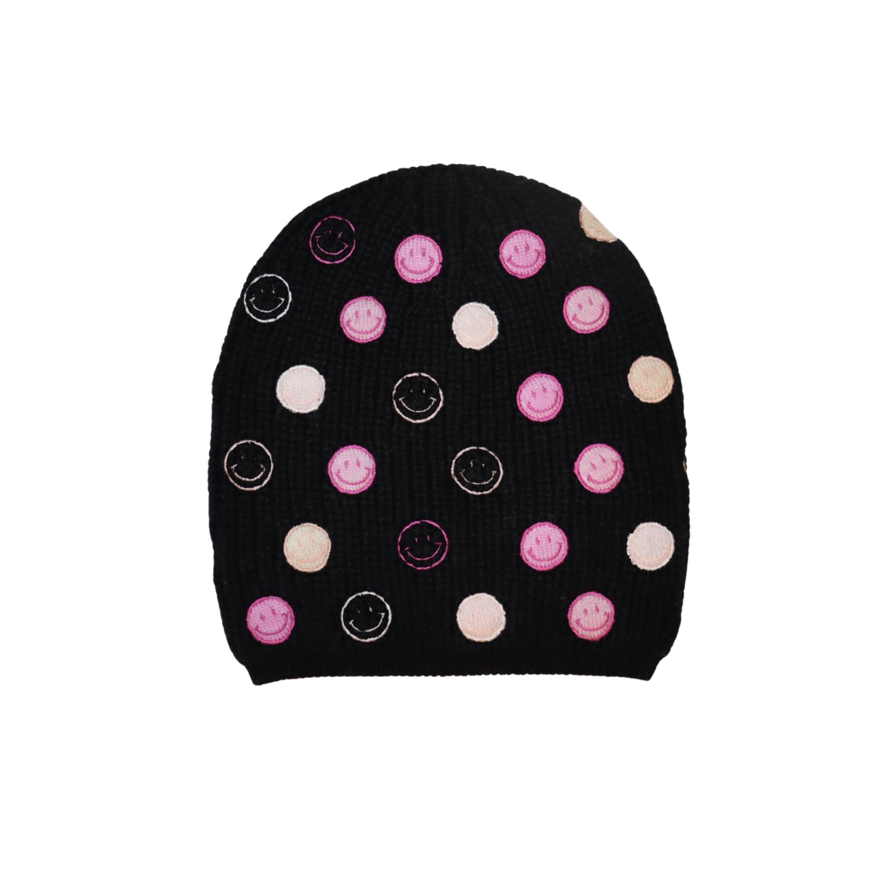 Ribbed Merino Beanie w. Smiley Faces