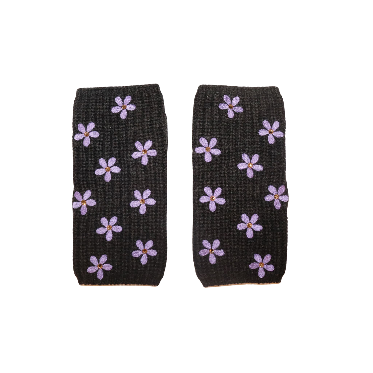 Merino Ribbed Gloves with Embroidered Daisies