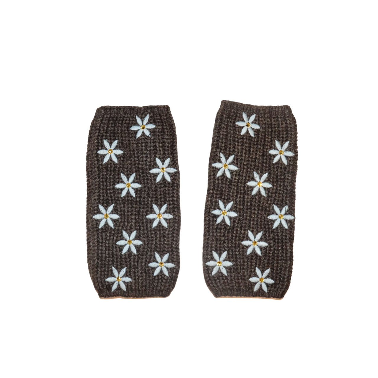 Merino Ribbed Gloves w. Embroidered Lilies