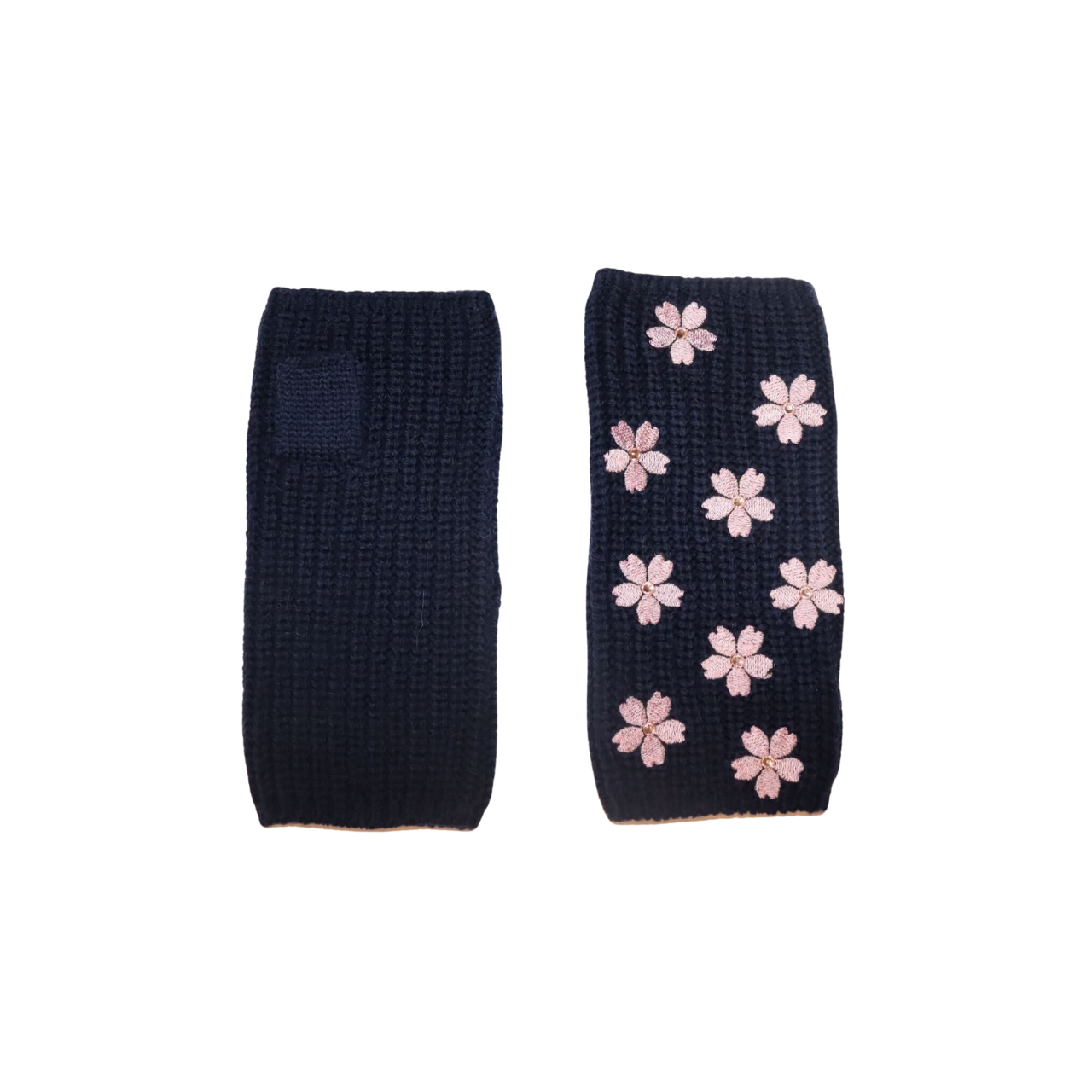 Merino Ribbed Gloves w. Embroidered Glassines & Center Stone