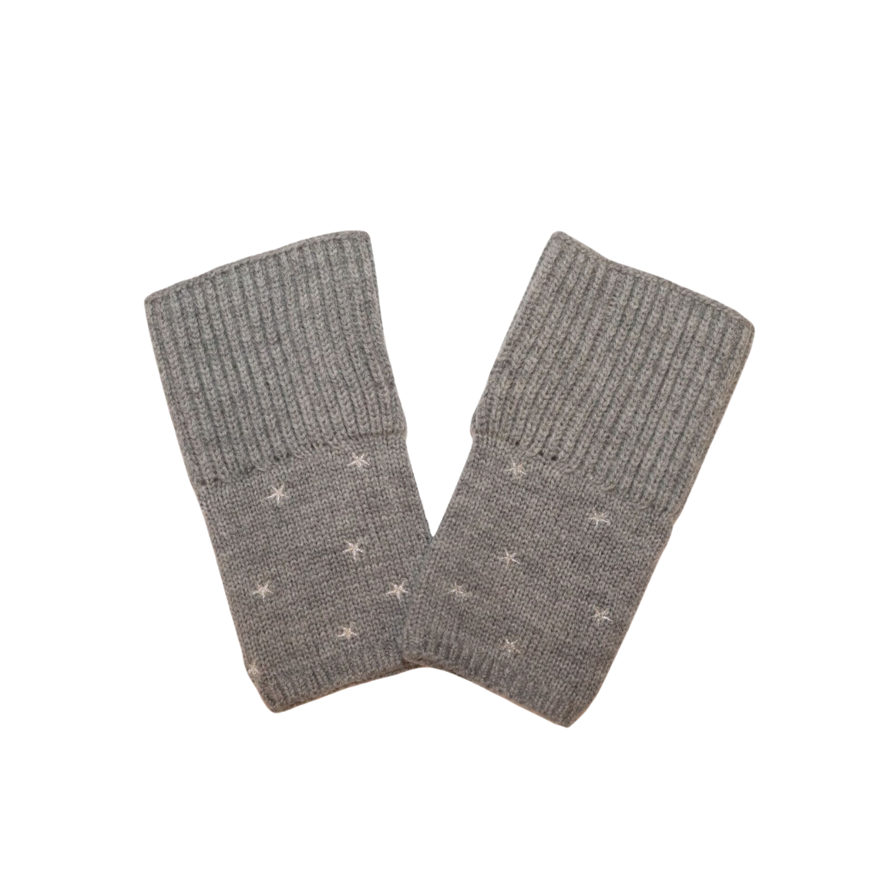 Short Chunky Rib Stitch Merino Wool Gloves w. Embroidered Stars