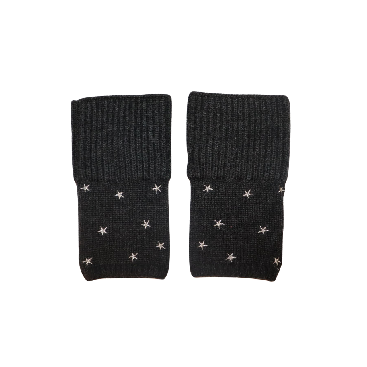 Short Chunky Rib Stitch Merino Wool Gloves w. Embroidered Stars