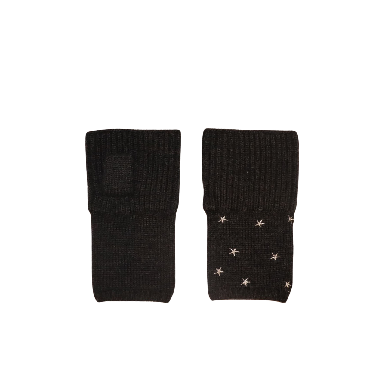 Short Chunky Rib Stitch Merino Wool Gloves w. Embroidered Stars