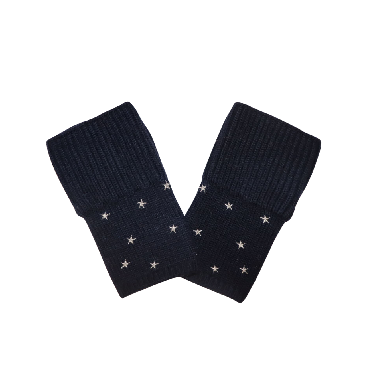Short Chunky Rib Stitch Merino Wool Gloves w. Embroidered Stars