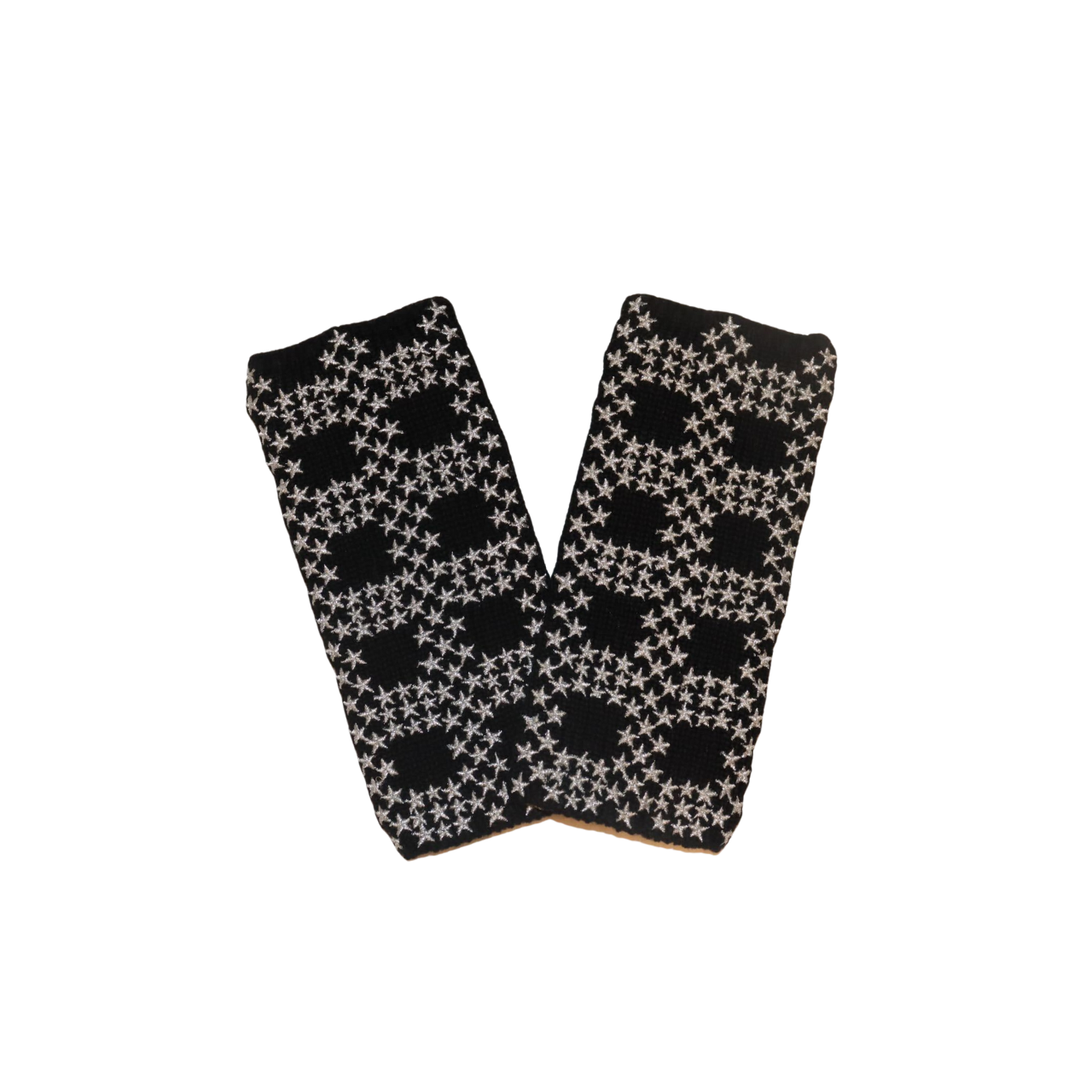 Merino Hat and Fingerless Glove Set with Lurex Star Grid