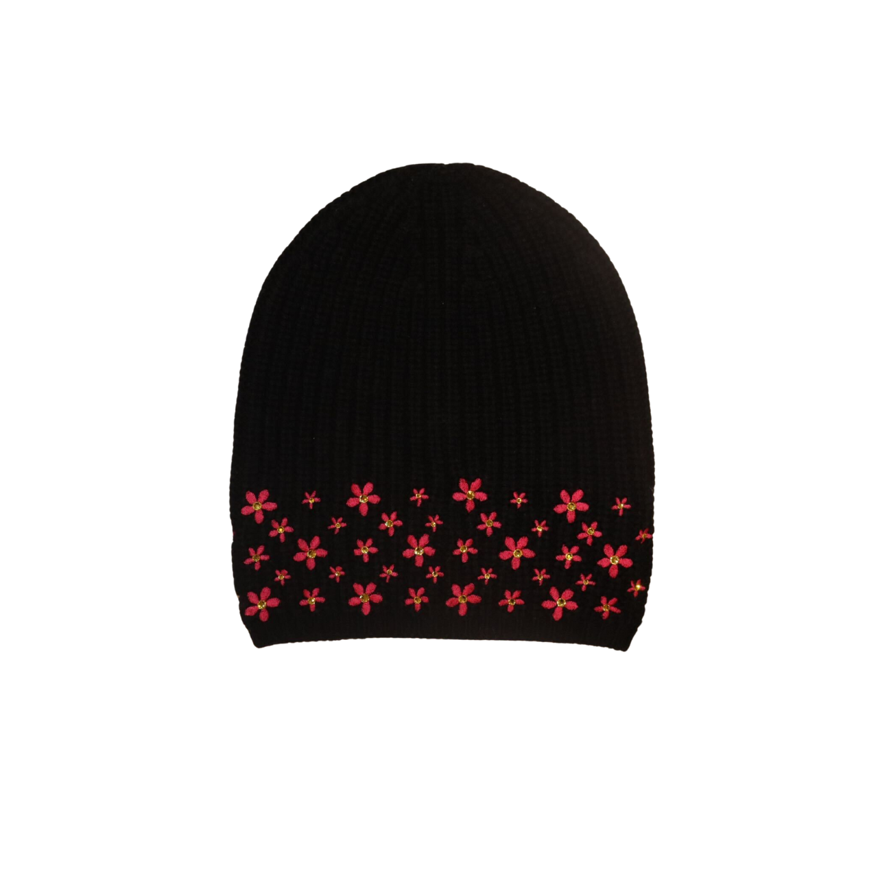 Ribbed Merino Hat and Fingerless Glove Set with Embroidered Flowers