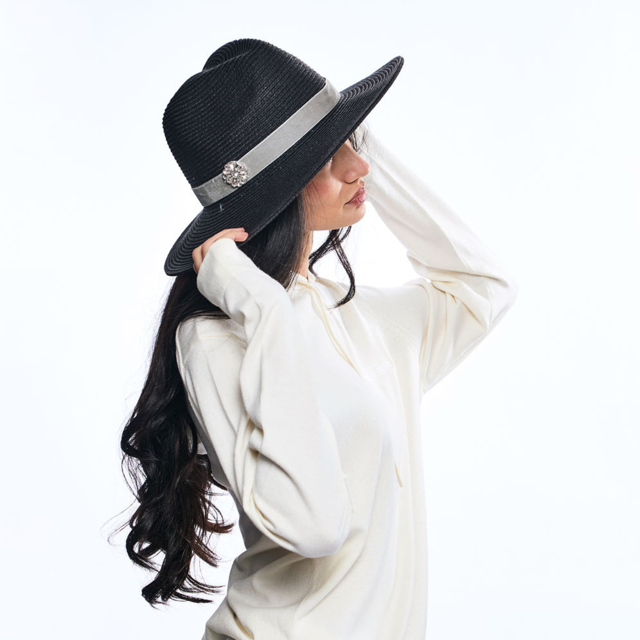 Summer Raffia Hat with Ribbon Band and Flower Embellishment
