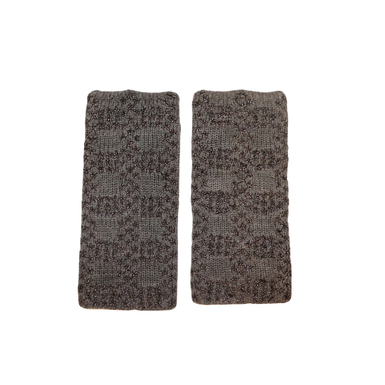 Short Fingerless Merino Gloves with Embroidered Lurex Star Grid