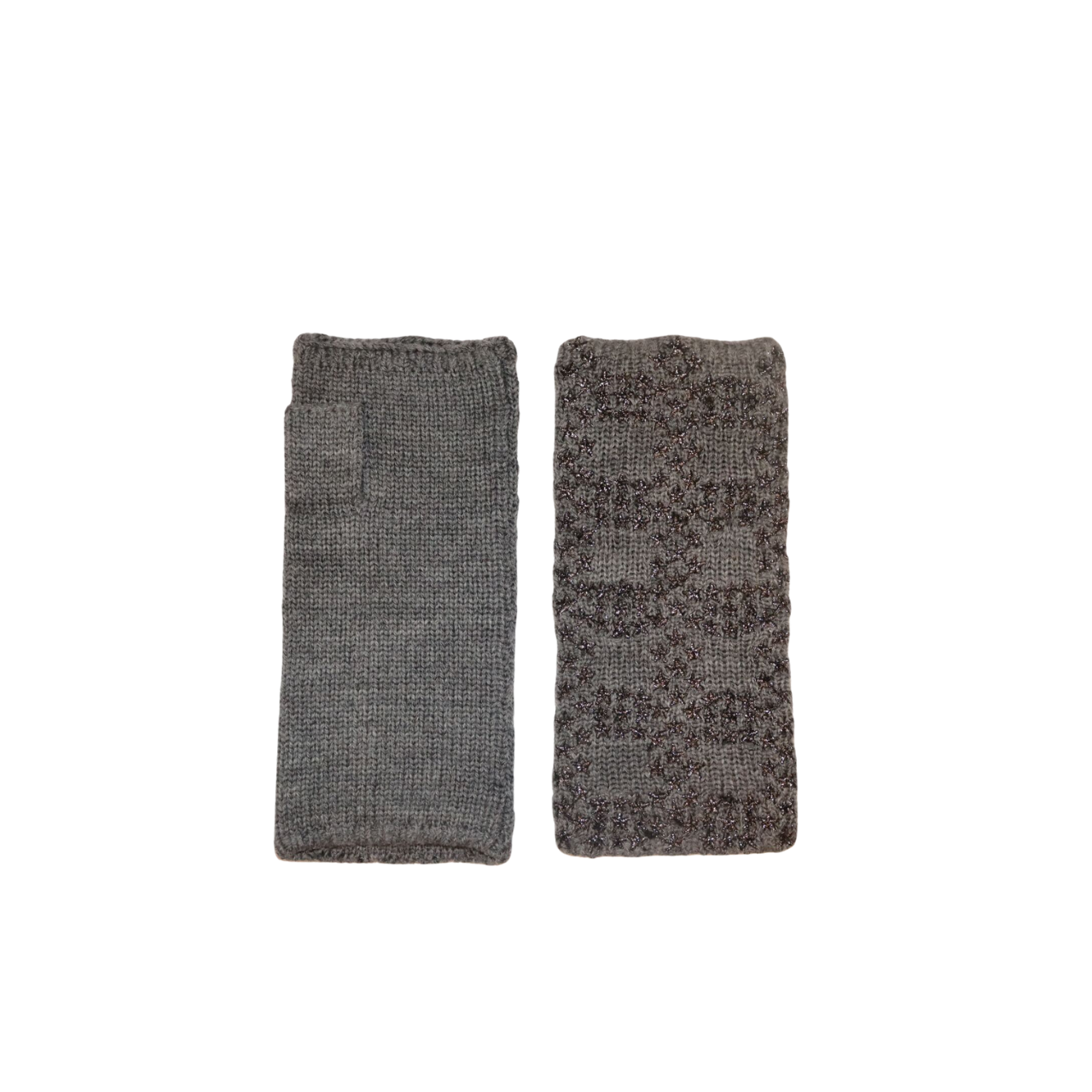 Short Fingerless Merino Gloves with Embroidered Lurex Star Grid