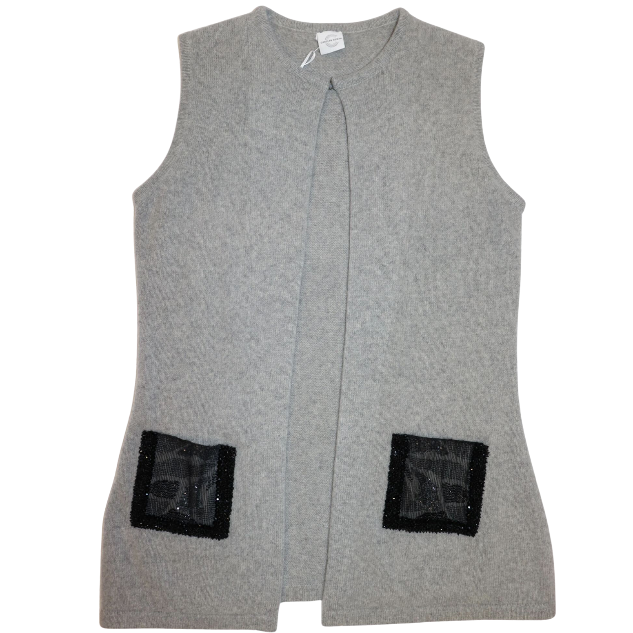 Mid Length Cashmere Vest w. Beaded Pockets