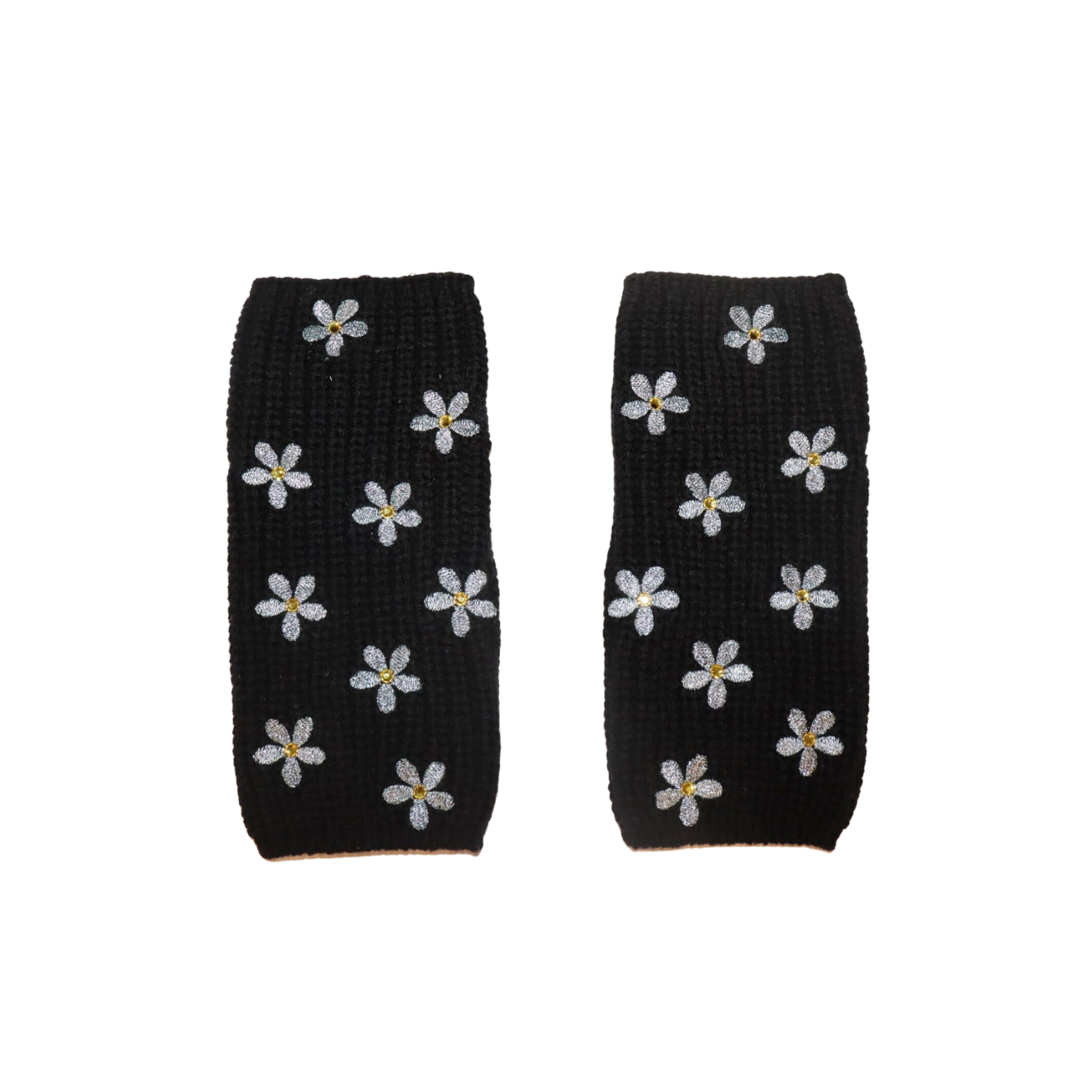 Merino Ribbed Gloves with Embroidered Daisies