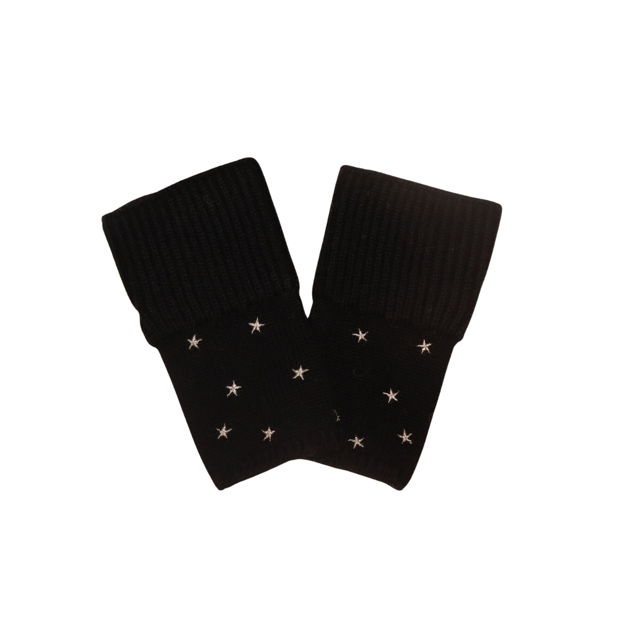 Short Chunky Rib Stitch Merino Wool Gloves w. Embroidered Stars