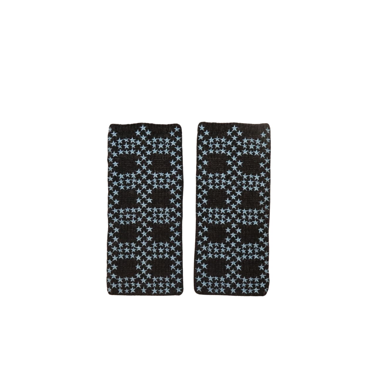 Short Fingerless Merino Gloves with Embroidered Lurex Star Grid