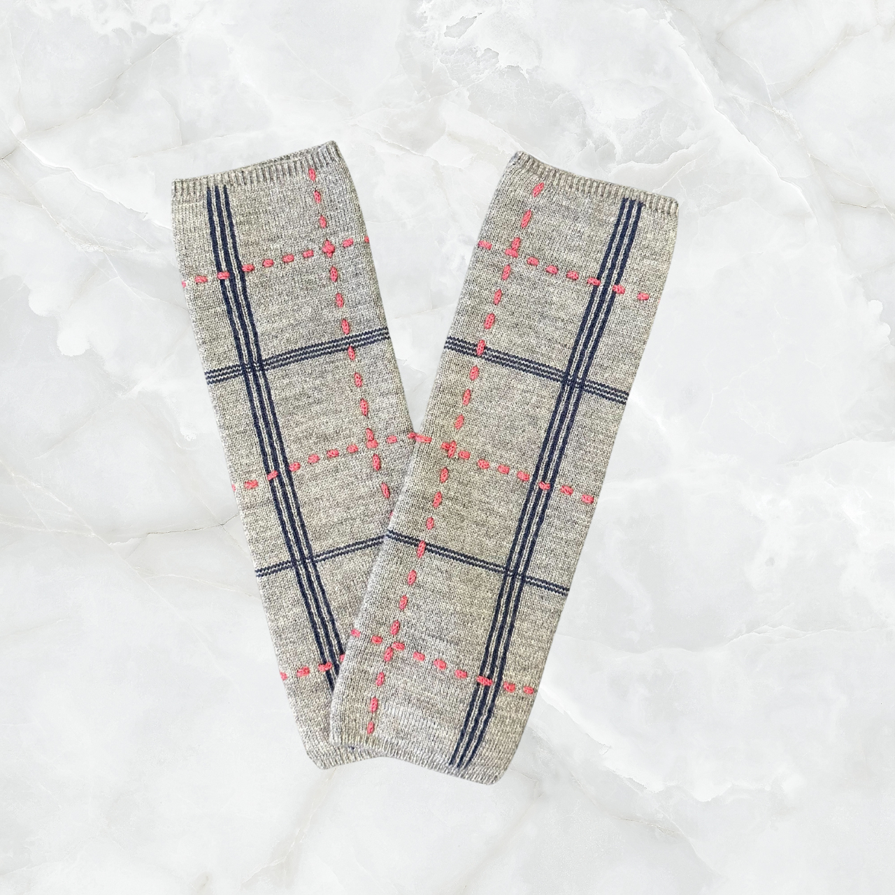 Cashmere Long Fingerless Gloves with Window Pane