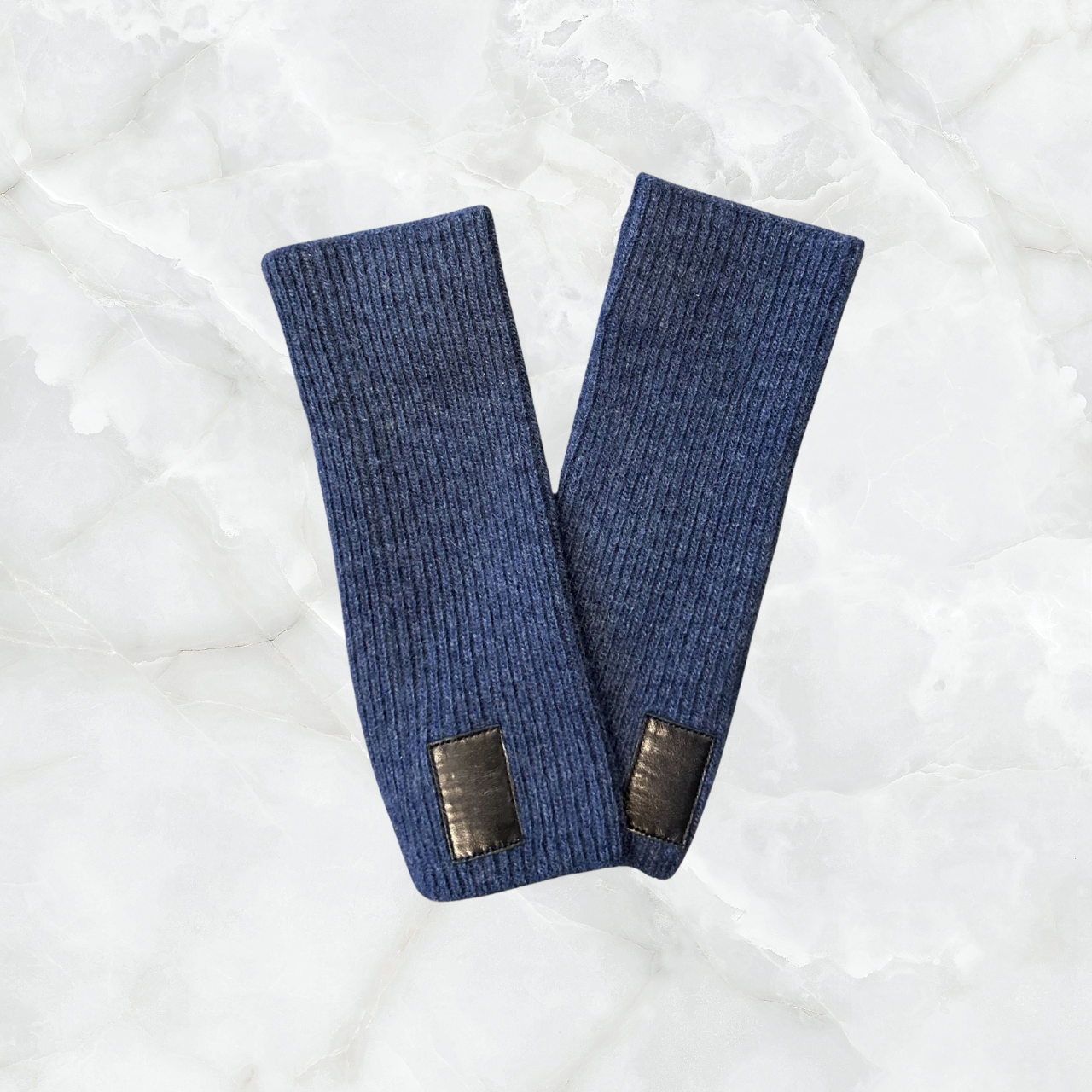 Men's Long Fingerless Ribbed Gloves with Leather Tab